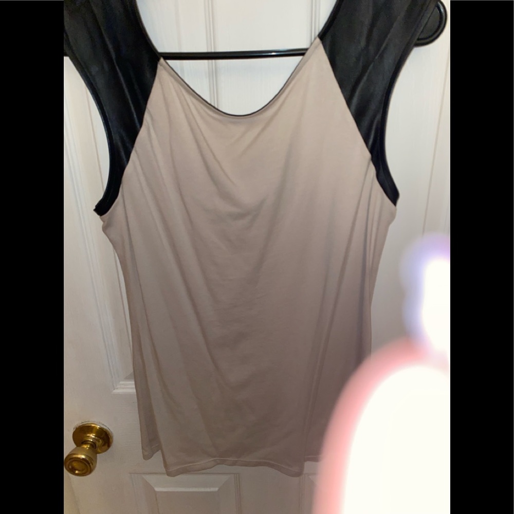 Cream with Black faux leather shoulder straps. New